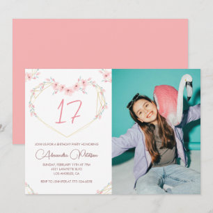 Uitnodigingen voor 17e verjaardag Boho bloemenfoto