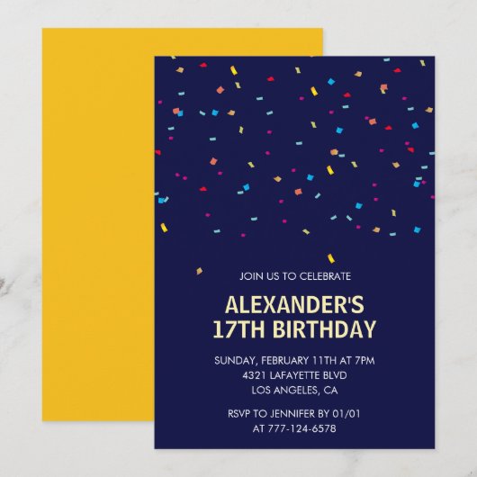 Uitnodigingen voor 17e verjaardag Mannen Confetti (Voorkant / Achterkant)