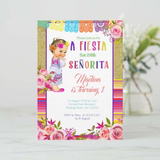 Uitnodigingen voor 1 Mexicaanse verjaardag (Staand voorkant)