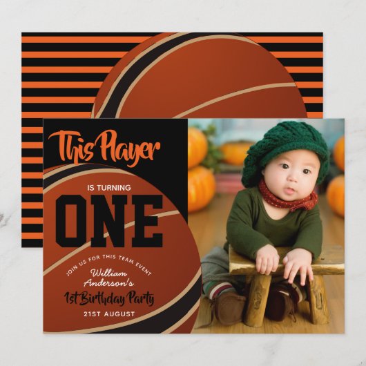 UITNODIGINGEN VOOR 1e VERJAARDAG BASKETBAL JONGENS (Voorkant / Achterkant)