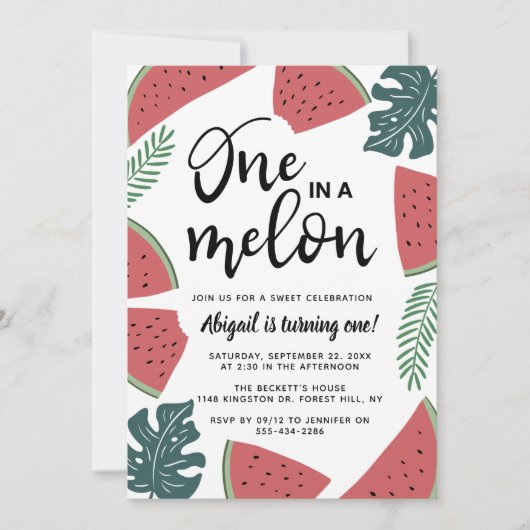 Uitnodigingen voor 1e verjaardag One In A Melon (Voorkant)
