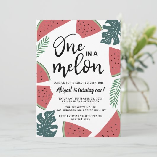 Uitnodigingen voor 1e verjaardag One In A Melon (Staand voorkant)