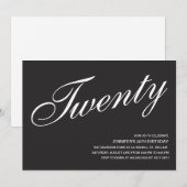 Uitnodigingen voor 20e verjaardag zwart-wit (Voorkant / Achterkant)