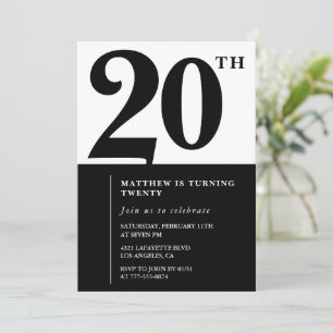 Uitnodigingen voor 20ste verjaardag Zwart en Wit E