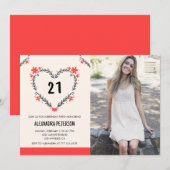 uitnodigingen voor 21e verjaardag bloemhart (Voorkant / Achterkant)