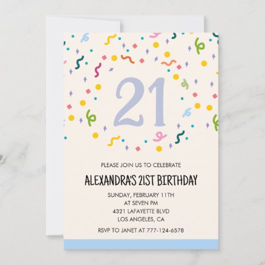 Uitnodigingen voor 21e verjaardag Confetti (Voorkant)