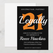 Uitnodigingen voor 21e verjaardag modern zwart en  (Voorkant / Achterkant)