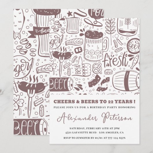 Uitnodigingen voor 22e verjaardag van mannen met v (Voorkant / Achterkant)