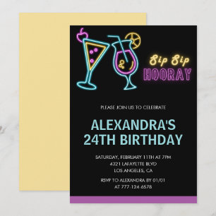 Uitnodigingen voor 24ste verjaardag Neon Glow Cock
