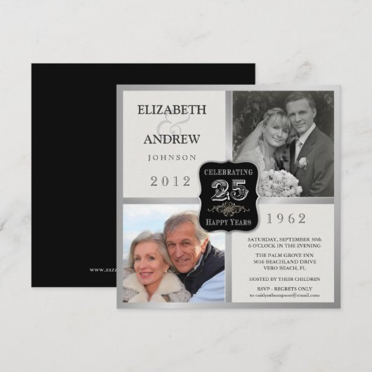 Uitnodigingen voor 25-jarig jubileum met fancy vin (Voorkant / Achterkant)