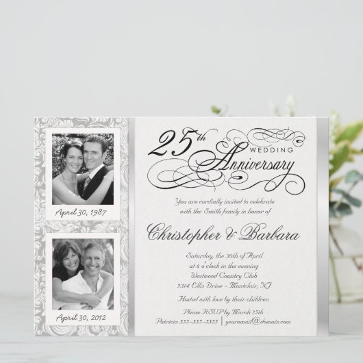 Uitnodigingen voor 25-jarig jubileum - vroeger en (Staand voorkant)