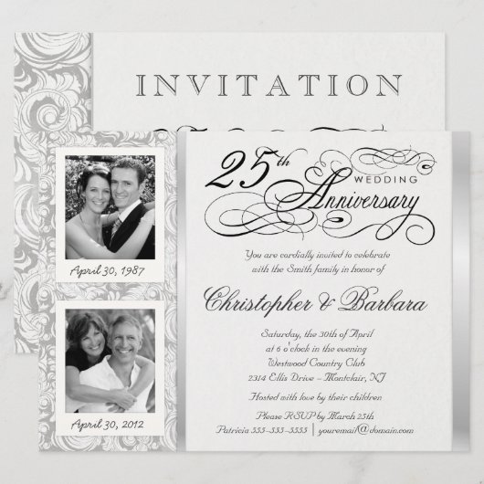 Uitnodigingen voor 25-jarig jubileum - vroeger en  (Voorkant / Achterkant)