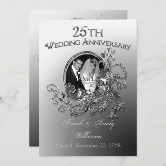 Uitnodigingen voor 25-jarig zilveren huwelijksjubi (Voorkant / Achterkant)