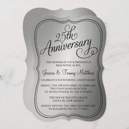 Uitnodigingen voor 25-jarig zilveren huwelijksjubi (Voorkant / Achterkant)