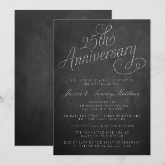 Uitnodigingen voor 25-jarig zilveren huwelijksjubi (Voorkant / Achterkant)