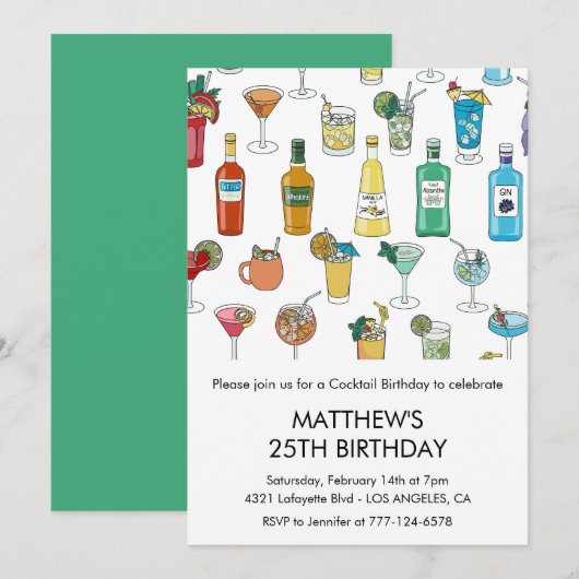 Uitnodigingen voor 25e verjaardag Cocktail Modern (Voorkant / Achterkant)