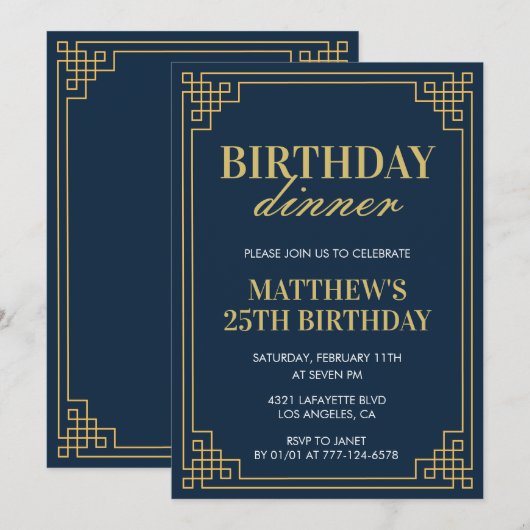 Uitnodigingen voor 25e verjaardag Verjaardagsdiner (Voorkant / Achterkant)