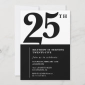 Uitnodigingen voor 25e verjaardag Zwart Wit Elegan (Voorkant)