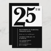 Uitnodigingen voor 25e verjaardag Zwart Wit Elegan (Voorkant / Achterkant)