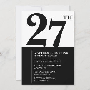 Uitnodigingen voor 27ste verjaardag Zwart en Wit E