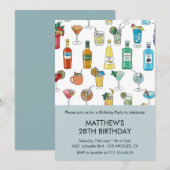 Uitnodigingen voor 28e verjaardag Cocktail Modern (Voorkant / Achterkant)