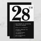 Uitnodigingen voor 28ste verjaardag Zwart en Wit E (Voorkant / Achterkant)