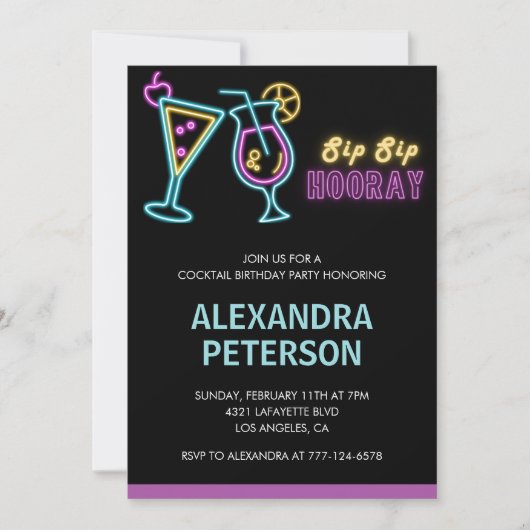 Uitnodigingen voor 30e verjaardag Cocktail Neon Gl (Voorkant)