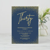 Uitnodigingen voor 30e verjaardag Goud Navy Glitte (Staand voorkant)