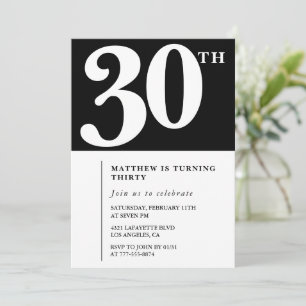 Uitnodigingen voor 30e verjaardag Zwart Wit Elegan