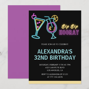 Uitnodigingen voor 32e verjaardag Cocktail Neon Gl