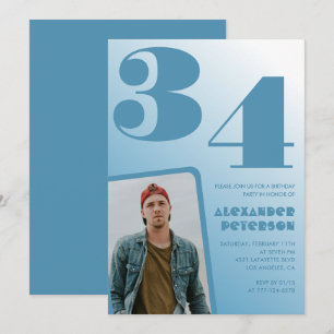 Uitnodigingen voor 34ste verjaardag met blauwe man