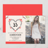 Uitnodigingen voor 35e verjaardag bloemhart (Voorkant / Achterkant)