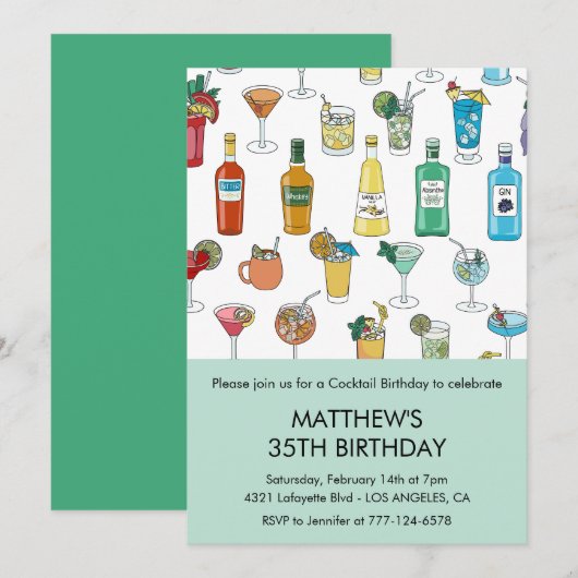 Uitnodigingen voor 35e verjaardag Cocktail Modern (Voorkant / Achterkant)