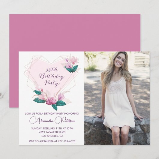 Uitnodigingen voor 35e verjaardag Elegante Boho Fo (Voorkant / Achterkant)