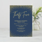 Uitnodigingen voor 35e verjaardag Goud Navy Glitte (Staand voorkant)