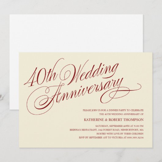 Uitnodigingen voor 40-jarig huwelijksjubileum (Voorkant / Achterkant)