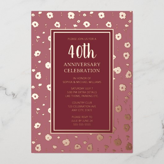 Uitnodigingen voor 40-jarig huwelijksjubileum Ruby (Voorkant)