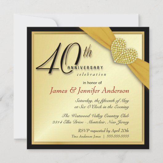 Uitnodigingen voor 40-jarig jubileumfeest - Goud (Voorkant)
