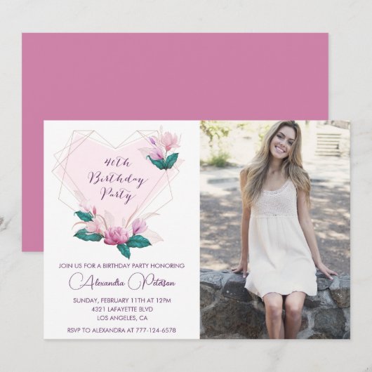Uitnodigingen voor 40e verjaardag Elegante Boho Fo (Voorkant / Achterkant)