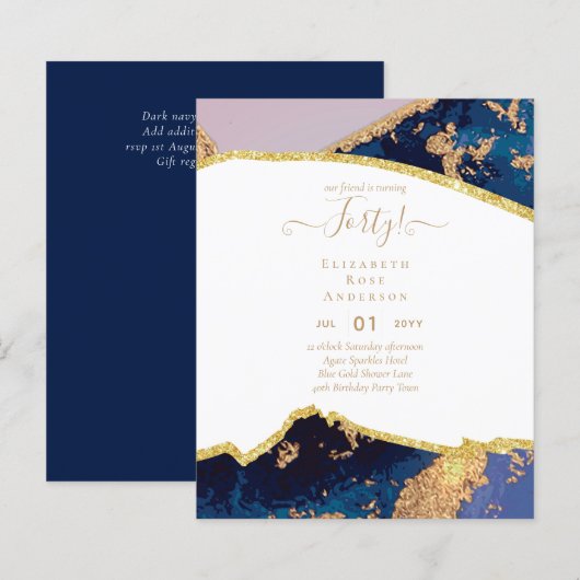 Uitnodigingen voor 40e verjaardag Glamour Meisjesa (Voorkant / Achterkant)