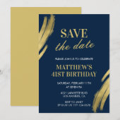 Uitnodigingen voor 41e verjaardag Navy Gold Save t (Voorkant / Achterkant)