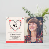 Uitnodigingen voor 45e verjaardag bloemhart (Staand voorkant)