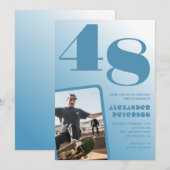 Uitnodigingen voor 48ste verjaardag met blauwe gra (Voorkant / Achterkant)