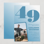 Uitnodigingen voor 49ste verjaardag met blauwe gra (Voorkant / Achterkant)