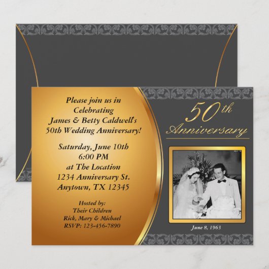Uitnodigingen voor 50-jarig huwelijksjubileum (Voorkant / Achterkant)