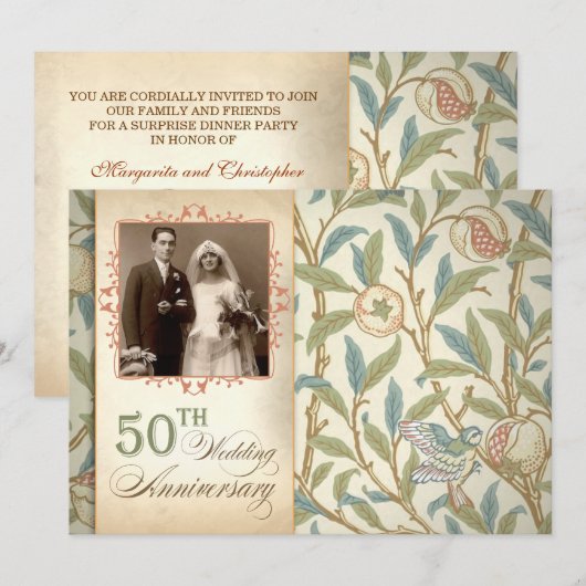 Uitnodigingen voor 50-jarig huwelijksjubileum in v (Voorkant / Achterkant)
