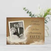 Uitnodigingen voor 50-jarig jubileum met veren (Staand voorkant)