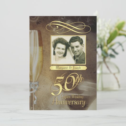 Uitnodigingen voor 50-jarig jubileumfeest met vint (Staand voorkant)