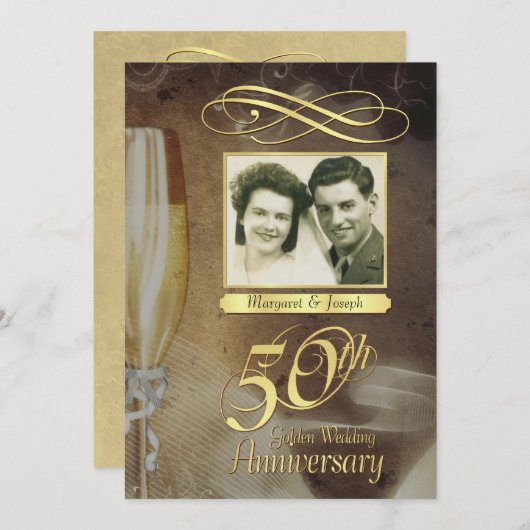 Uitnodigingen voor 50-jarig jubileumfeest met vint (Voorkant / Achterkant)