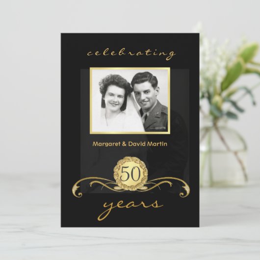 Uitnodigingen voor 50-jarig jubileumfeest met vint (Staand voorkant)